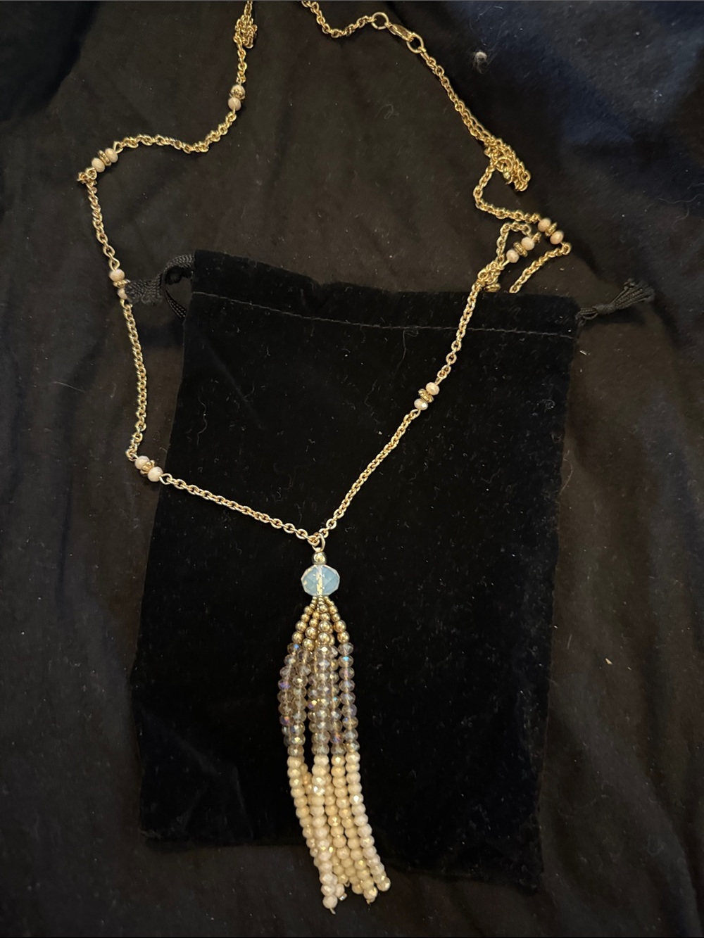 Vintage Long Lariat Necklace with Faceted Sparkling Beads 40" incl. 4" tassel